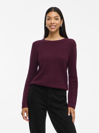 Vila Rundhalspullover VILA VIDALO O-NECK L/S KNIT TOP- NOOS, Damen, Gr. XS, lila (fig), Feinstrick, Obermaterial: 100% Baumwolle, unifarben, regular fit no