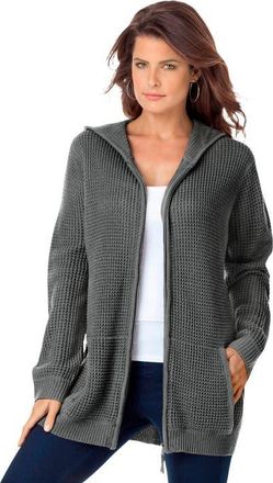 Roaman's Plus Size Waffle Knit Zip-Front Relaxed Hoodie in Medium Heather Grey at Nordstrom, Size Small
