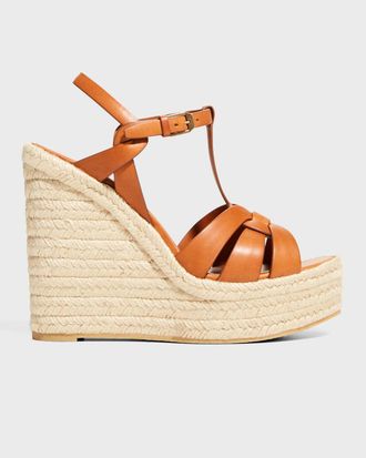 Saint Laurent Calfskin T-Strap Espadrille Platform Sandals