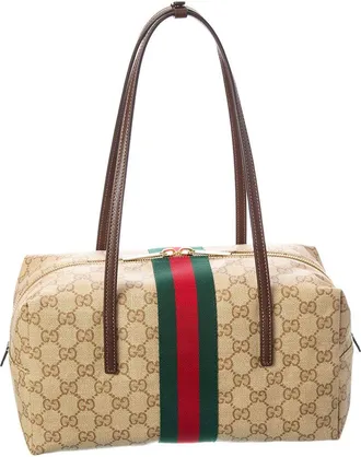 Gucci Melrose Medium Gg Coated Canvas & Leather Boston Bag
