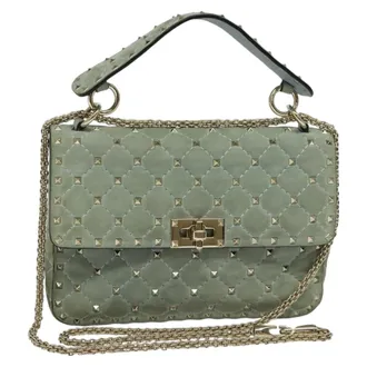 Valentino Garavani Rockstud Spike Flap Quilted Suede Blue Suede Handbag (Pre-Owned)