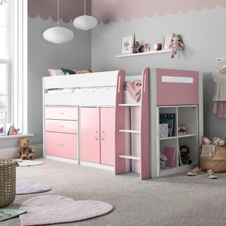 Bedmaster Lacy Storage Mid Sleeper Bed & Spring Mattress in Pink | Size: Single