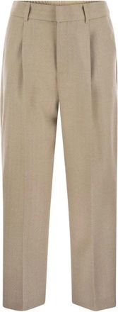 Pantaloni Torino Wollen flanellen broek met kasjmier - Dames - Wijde Broeken - Beige - M - Wol - Broeken
