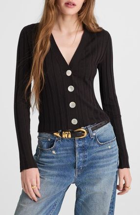 Madewell Rib V-Neck Merino Wool & Silk Cardigan in Molasses at Nordstrom, Size Xx-Small