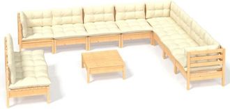 vidaXL Muebles De Jard&iacute;n 11 Pzas Y Cojines Madera Maciza De Pino Crema Vidaxl