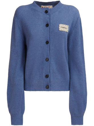 Marni logo-patch cashmere cardigan - Blue