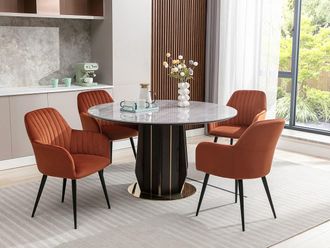 Vente-Unique Sedia con braccioli in Velluto e Metallo Nero Terracotta - Lotto di 6 - ELEANA