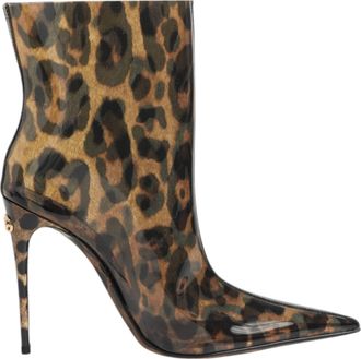 Dolce & Gabbana Leopard Print PVC Pointed Toe Boots Womens Shoes