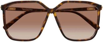 Valentino Sunglasses, female, Brown, Size: 59 MM Rectangular Acetate Eyewear