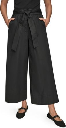 DKNY Mid Rise Wide Leg Crop Stretch Cotton Pants in Black at Nordstrom, Size X-Small