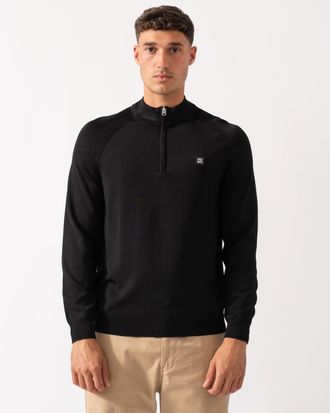 HUGO BOSS Sayford Mens 1/4 Zip Jumper - Black 001 in Viscose - Size X-Large