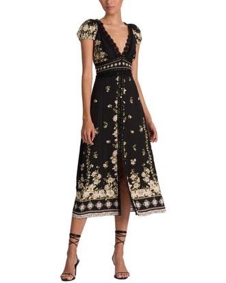 Alice & Olivia Alice + Olivia Rose Deep-V Lace Midi Dress