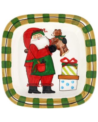 Vietri Vietri Old St. Nick Small Rimmed Square Platter With Teddy Bear With $14 Credit