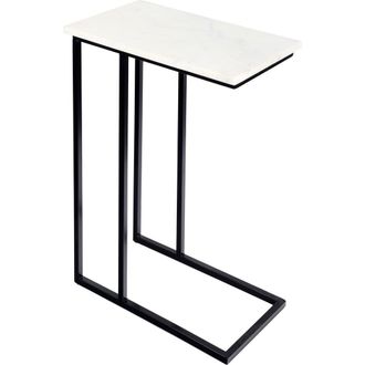 Jonathan Y Designs Caius 24.25 Designer Industrial Metal C-Shaped End Table and Side Couch Table with White Marble Top in White/black at Nordstrom