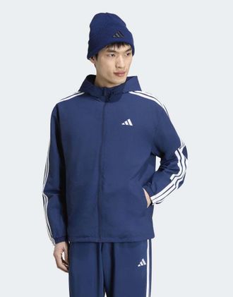 adidas Essentials - Giacca a vento con 3 strisce blu navy team 2 e bianco