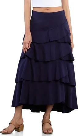 Wash Lab Denim Petal Tiered Denim Maxi Skirt in Eclipse at Nordstrom, Size X-Large