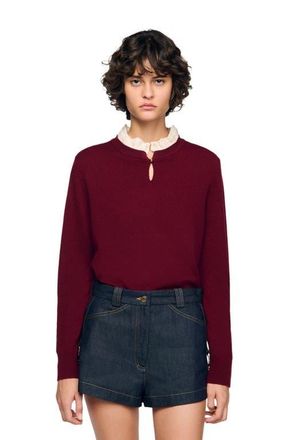 Sandro Ruffled-neck sweater in Bordeaux at Nordstrom, Size X-Large