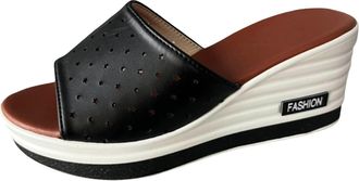 Generic Summer Fashion Fish Mouth Heel Casual Large Size Women Sandals Breathable Hollow One Line Design Comfortable Footwear For Ladies (Black, 4.5)