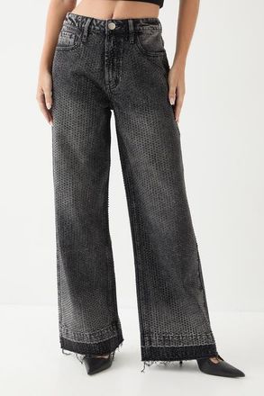 Misspap Diamante Embellished Straight Leg Jeans in Washed Black at Nordstrom, Size 12