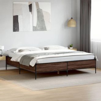 vidaXL Estructura Cama Madera Ingenier&iacute;a Metal Marr&oacute;n Roble 200x200 Cm Vidaxl
