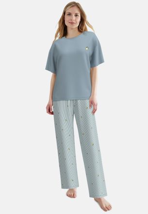 Tom Tailor Pyjama TOM TAILOR, Damen, Gr. 36, blau, mittel, streifen, Single Jersey, Obermaterial: 95% Baumwolle, 5% Elasthan, bequem, Rundhals, Homewear-Sets Pyj