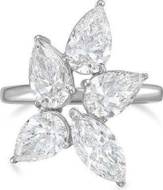 Diana M. Jewels 14kt White Gold 4.00cts Lab Grown Pear and Marquise cut Diamond Cluster Ring