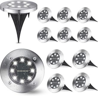 Gabrielle Luces Solares Para Exterior, [12 Piezas] L&aacute;mpara Solar De Suelo Para Jard&iacute;n, Blanca, 8 Led, Impermeable, Ip65, Foco Solar Para Exterior, Iluminaci&oacute;n E