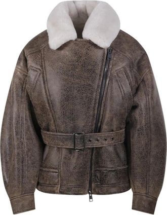 BLANCHA Vintage Straight Merino Shearling Jacket - Dames - Jassen - Bruin - S - Leer - Jassen