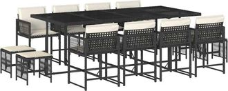 vidaXL Set Comedor De Jard&iacute;n Con Cojines 13 Pzas Rat&aacute;n Sint&eacute;tico Negro Vidaxl