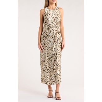 Rails Gabriella Sleeveless Ruched Satin Midi Dress in Champagne Leopard at Nordstrom Rack, Size X-Small