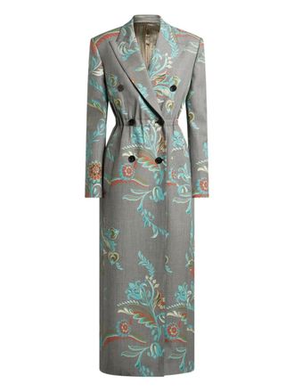 Etro daffodil-print double-breasted coat - women - Polyester/Wool/Elastane/Viscose/Acetate - 40 - Grey