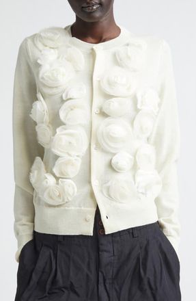 Comme Des Gar&ccedil;ons Rosette Appliqu&eacute; Wool Cardigan in Off White at Nordstrom, Size Medium