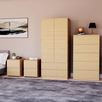 Home Discount Vida Designs Denver 4Pc Bedroom Set(2 Bedside, 5 Drawer Chest, Wardrobe) in Brown