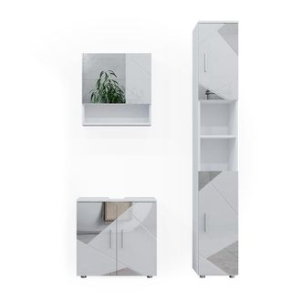 Vicco Conjunto De Muebles De Ba&ntilde;o Irma, Blanco, 3 Piezas, Con Cajonera Y Mueble Alto