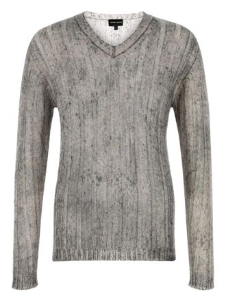 Giorgio Armani mélange V-neck sweater - men - Mohair/Wool/Nylon - 50 - Grey