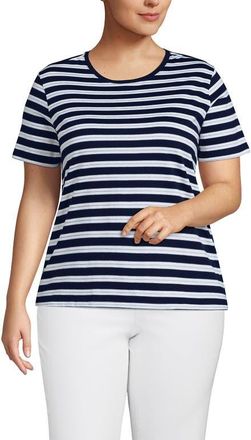 Lands End Supima Cotton Crewneck T-Shirt in Deep Sea/blue Multi Stripe at Nordstrom, Size 1X