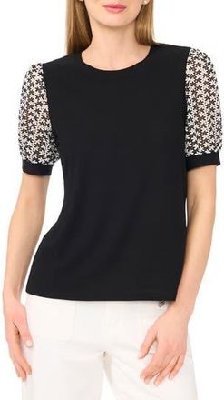CeCe by Cynthia Steffe Open Knit Short Sleeve Top in Rich Black at Nordstrom Rack, Size X-Large