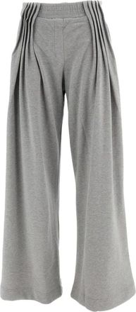 Dries Van Noten Wijde broek met plooien - Dames - Wijde Broeken - Grijs - XS - Katoen - Broeken
