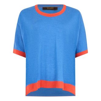 Moorer Aria T-shirt - Dames - Ronde hals truien - Blauw - 2XL - Wol - Truien & Vesten
