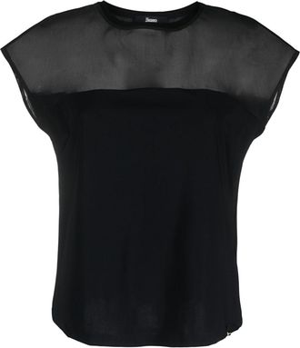 Herno tulle-panel T-shirt - women - Cotton/Polyamide/Spandex/Elastane/Viscose - 42 - Black