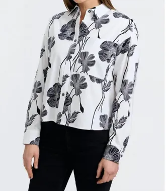 Foxcroft Marina Poppy Long Sleeve Shirt In Light Black Poppy