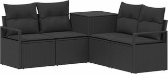 vidaXL Juego De Sof&aacute; 5 Uds. Negro Rat&aacute;n Sint&eacute;tico Y Acero Vidaxl
