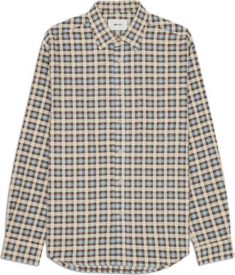 Nn.07 Deon 50037 Organic Cotton Button-Up Shirt in Blue Check at Nordstrom, Size Small