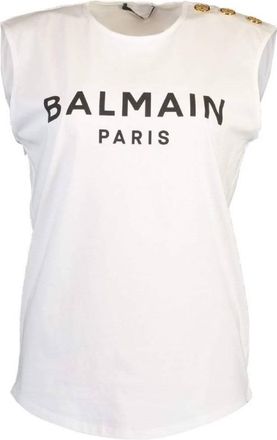 Balmain Logo Print Button Embellished Tank Top, Size Medium