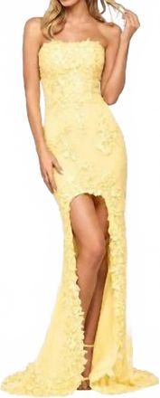 Sherri Hill Embroidered Lace High-Low Gown In Yellow