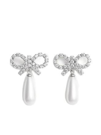 Self Portrait bow pearl-embellishment earrings - Silver