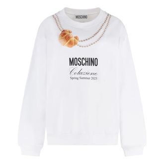Moschino Sweatshirts, female, White, Size: S Printed Cotton Sweatshirt