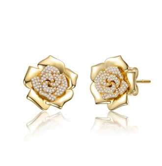 Rachel Glauber 14K Gold Plated with Clear Cubic Zirconia Flower Earrings