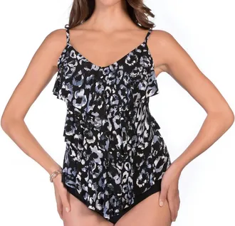 Magic Suit By Miraclesuit Skin Deep Rita Tankini Top Bikini In Grey/black