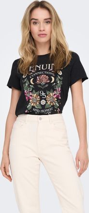 Only Rundhalsshirt ONLY ONLLUCY REG S/S TOP JRS NOOS, Damen, Gr. M, schwarz (schwarz print:genuine), Single Jersey, Obermaterial: 100% Baumwolle, bedruckt,